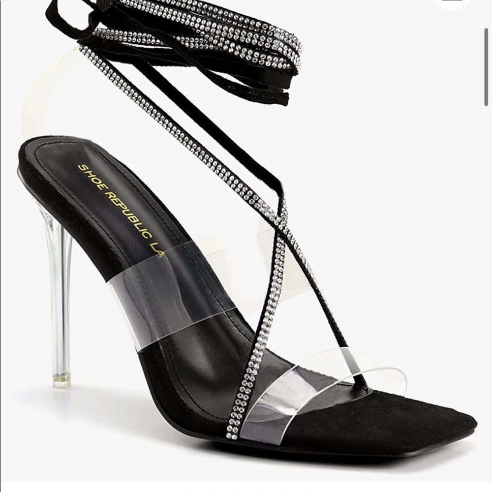 Black rhinestoned lace up heel - Picture 8 of 8